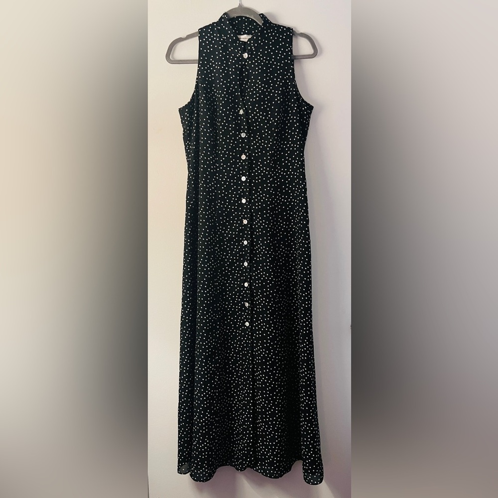 David Warren Black Polka Dot Button-Up Dress